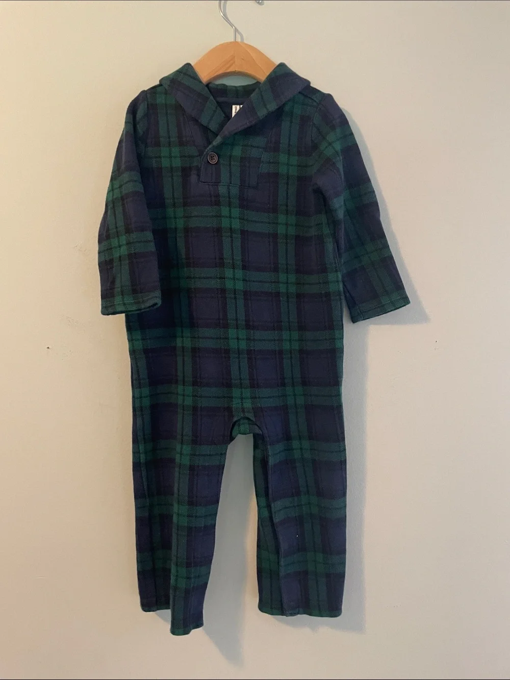 Janie and Jack Green & Navy Plaid Hooded One-Piece size: 18-24 months